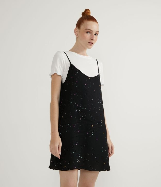 Vestido Corto en Viscosa Estampado Estrellas con Blusa Por Bajo