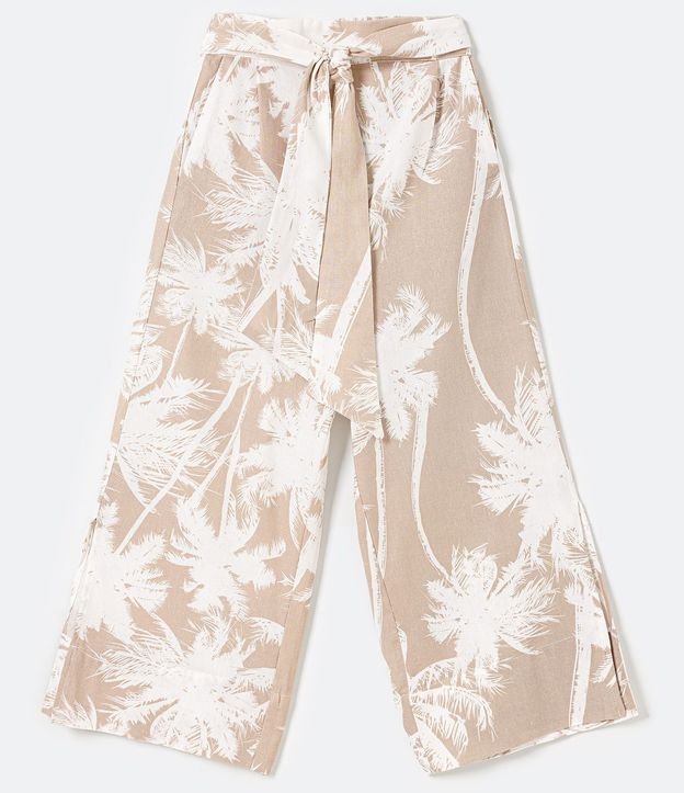 Pantalón Pantacourt en Viscolino con Cinturón Banda y Estampado de Cocoteros 6