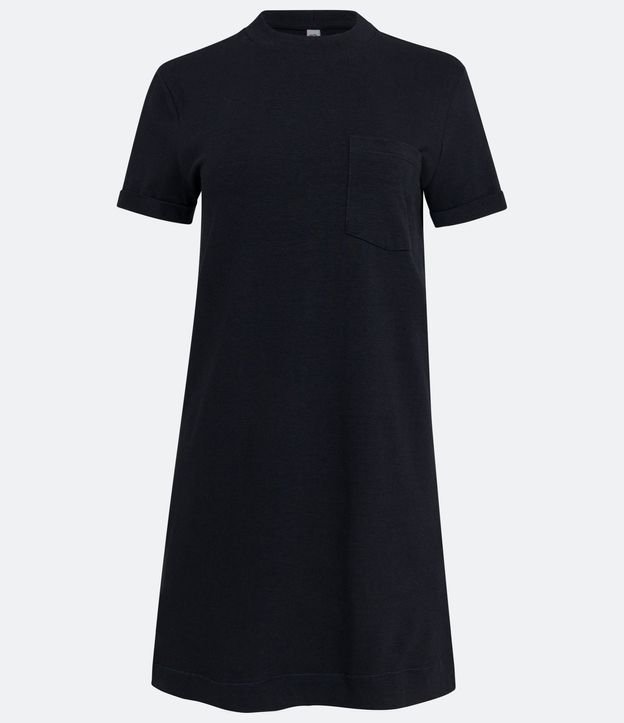 Vestido Corto Básico en Algodón con Pequeño Bolsillo Frontal