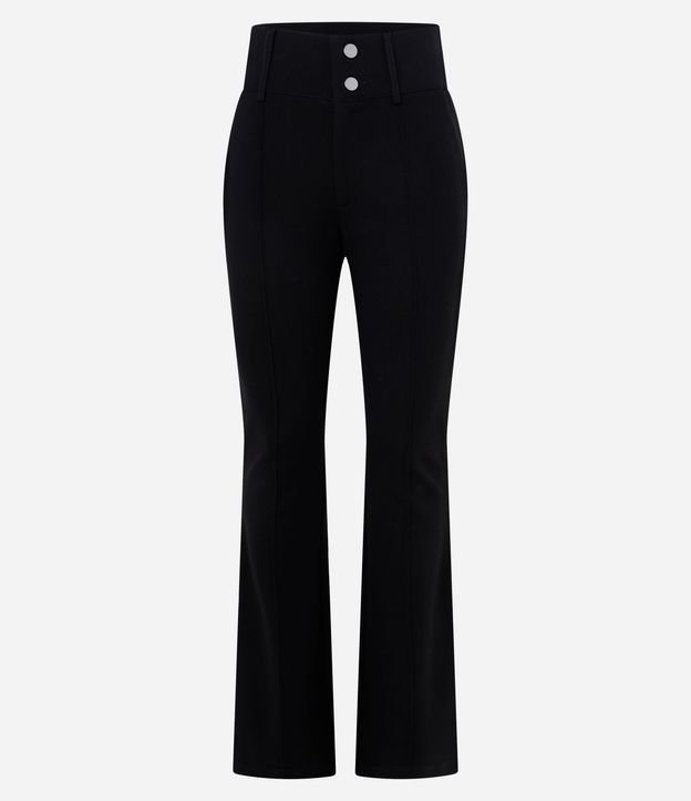 Pantalón Flare Básica en Punto Roma con Botones y Cintura Ancha 8