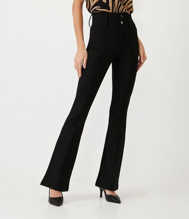 Pantalón Flare Básica en Punto Roma con Botones y Cintura Ancha 2