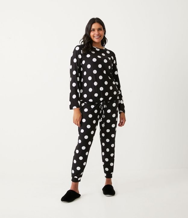 Pijama Largo con Estampado Lunares y Amarre en la Barra de la Blusa