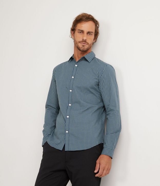 Camisa Slim Manga Larga con Estampado de Cuadros