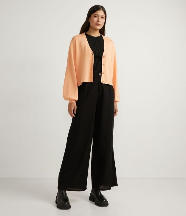 Chaqueta Corta de Punto con Manga Abullonada y Botones Forrados 4