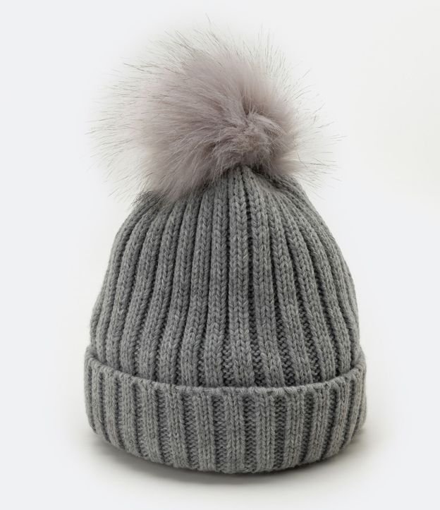 Gorro de Punto Acanalado con Pompón y Bajo Plegado