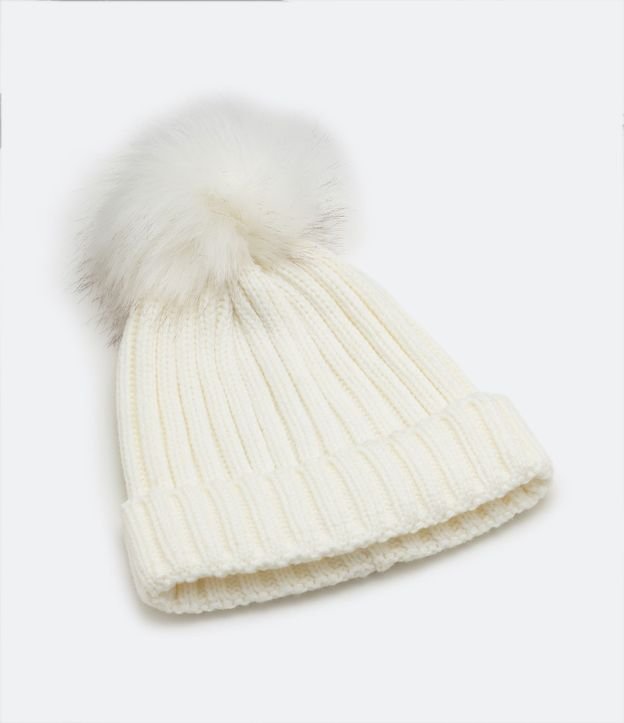 Gorro de Punto Acanalado con Pompón y Bajo Plegado