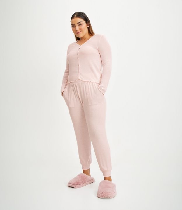 Pijama Largo en Tejido de Punto con Botones