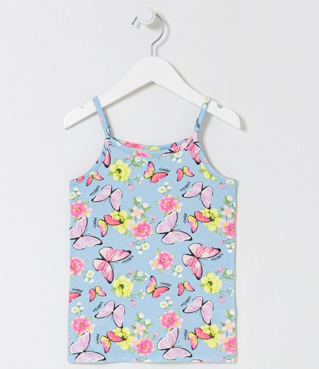 Blusa Musculosa Infantil con Estampado de Flores y Mariposas - Talle 5 a 14 años