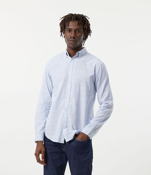 Camisa Slim en Algodón Manga Larga con Fondo Mezcla