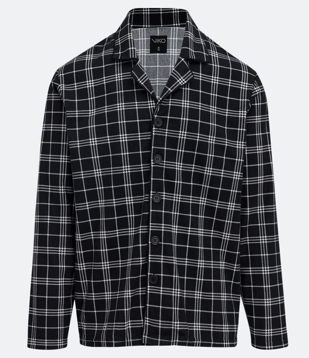 Pijama Camisa en Tejido de Punto Manga Larga con Estampado Cuadrillé 5