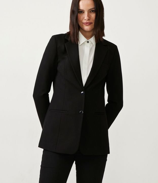 Blazer Slim Alargado en Punto Roma con Bolsillos Embutidos 4