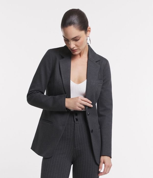 Blazer Slim Alargado en Punto Roma con Bolsillos Embutidos