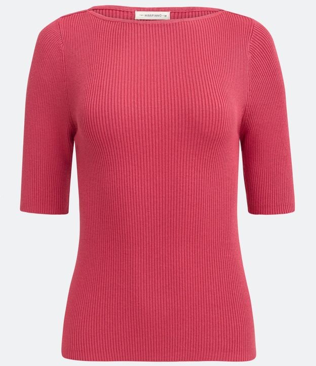 Blusa de Punto Acanalada con Cuello Barco