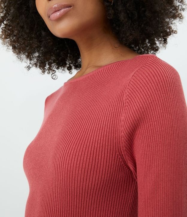 Blusa de Punto Acanalado con Cuello Barco y Mangas Largas 5