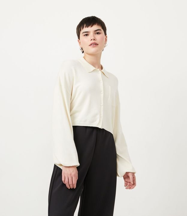 Cardigan de Punto con Bolsillo y Manga Abullonada 1