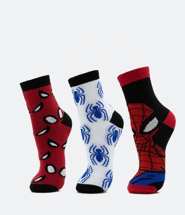 Kit 3 Pares de Medias Infantiles en Algodón con Estampas Spider-Man - Talle 19/22 al 31/34