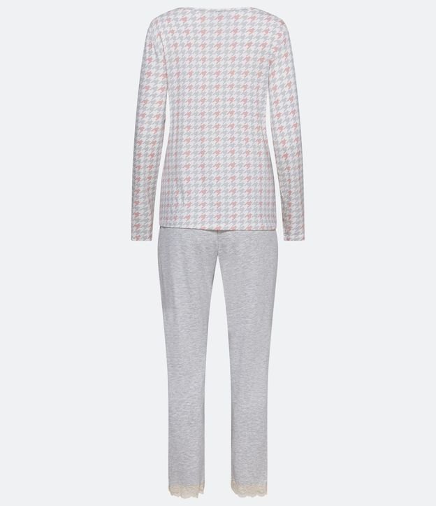Pijama Largo en Viscolycra con Estampado Cuadrillé Pied-de-poule 8