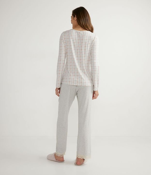 Pijama Largo en Viscolycra con Estampado Cuadrillé Pied-de-poule 2