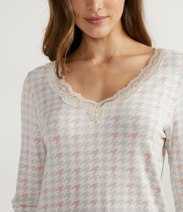 Pijama Largo en Viscolycra con Estampado Cuadrillé Pied-de-poule 4