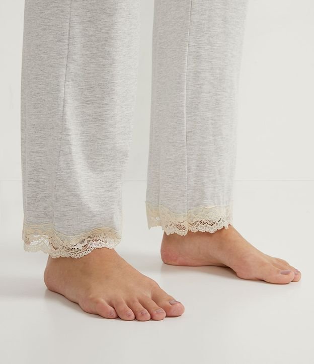 Pijama Largo en Viscolycra con Estampado Cuadrillé Pied-de-poule 6