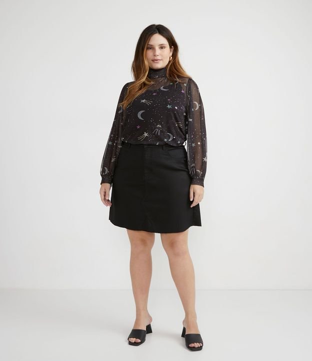 Pollera Corta Jeans Resinado con Barra Cortada a Hilo Curve & Plus Size 6
