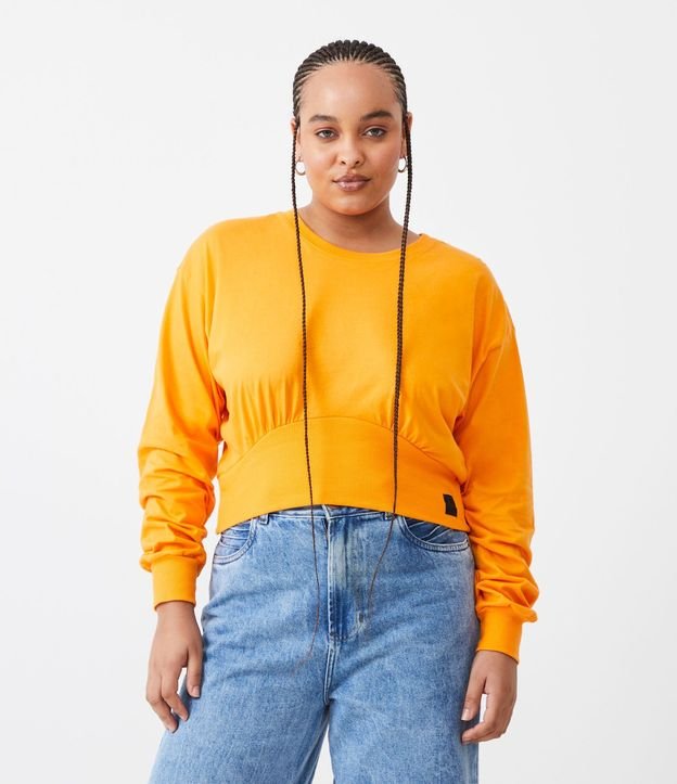 Blusa en Algodón con Manga Larga y Ribana en la Barra