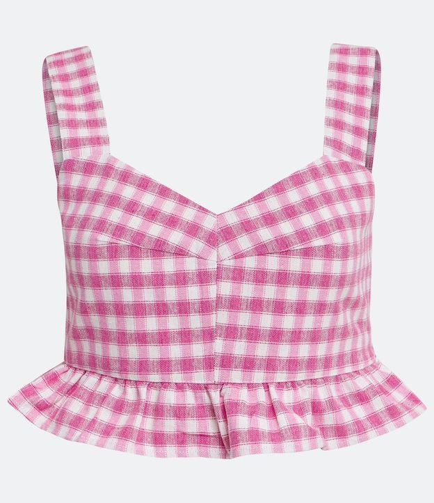 Blusa Musculosa Cropped en Lino de Cuadros Pied-de-Poule 9