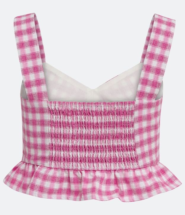 Blusa Musculosa Cropped en Lino de Cuadros Pied-de-Poule 10