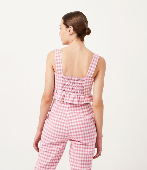 Blusa Musculosa Cropped en Lino de Cuadros Pied-de-Poule 3