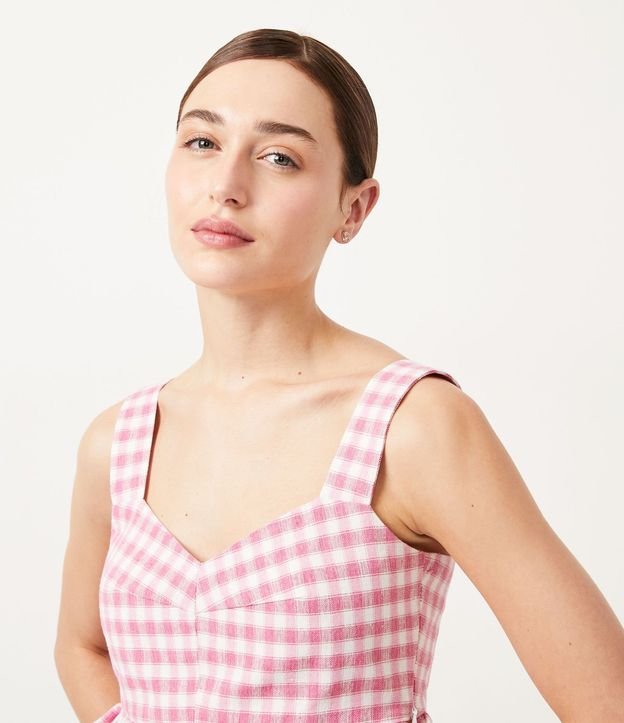 Blusa Musculosa Cropped en Lino de Cuadros Pied-de-Poule 5