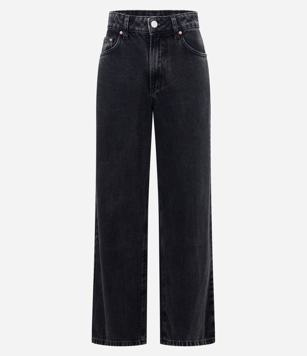 Pantalón Wide Leg Jeans con Tiro Alto y Bajo Corte a Hilo 5