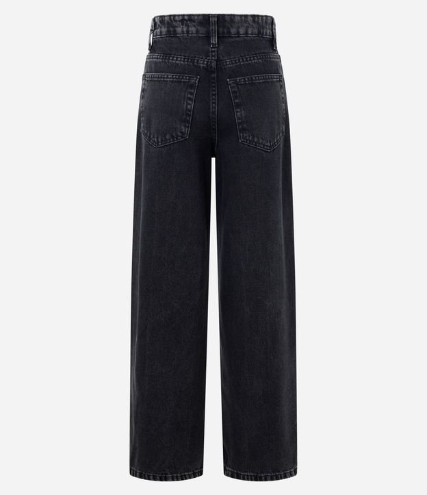 Pantalón Wide Leg Jeans con Tiro Alto y Bajo Corte a Hilo 6