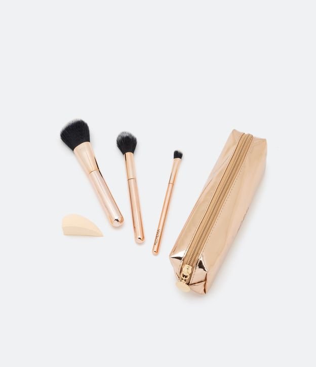 Kit 03 Brochas 1 Esponja Maquillaje y 1 Estuche Alchemia