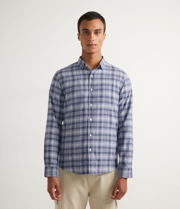 Camisa en Franela de Manga Larga con Estampado de Cuadros