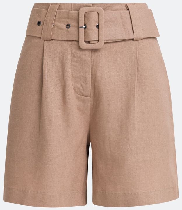 Short en Lino con Cinturón Hebilla y Pliegues 7