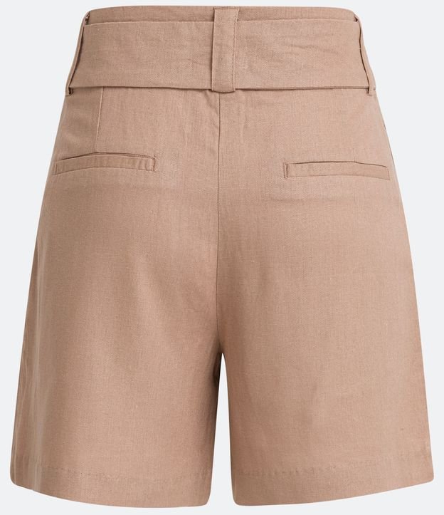 Short en Lino con Cinturón Hebilla y Pliegues 8