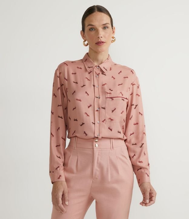 Camisa en Viscosa con Estampado de Caballos