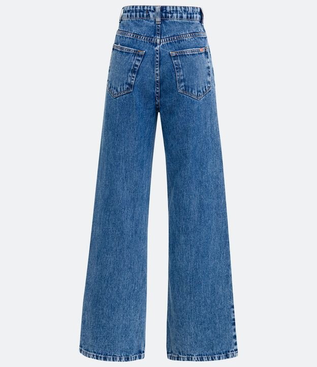 Pantalón Wide Leg Jeans con Cintura Alta y Pespontos Contrastantes 7