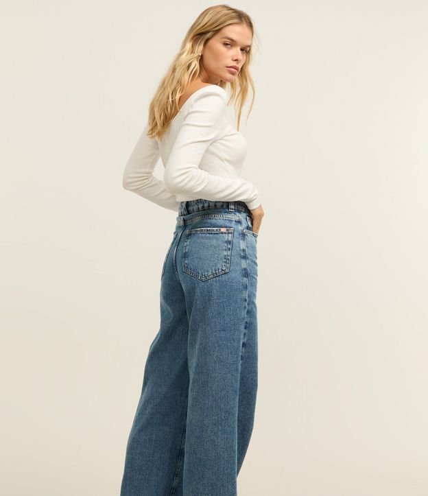 Pantalón Wide Leg Jeans con Cintura Alta y Pespontos Contrastantes 3