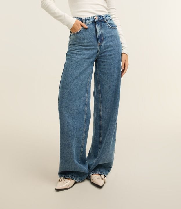 Pantalón Wide Leg Jeans con Cintura Alta y Pespontos Contrastantes 4