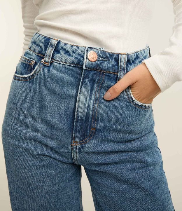 Pantalón Wide Leg Jeans con Cintura Alta y Pespontos Contrastantes 5