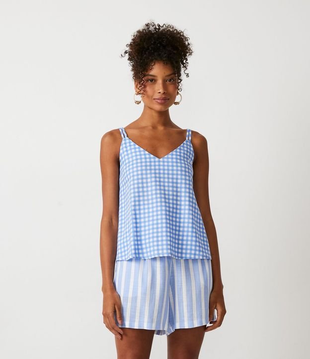 Blusa Musculosa en Viscolino con Estampado de Cuadros 2