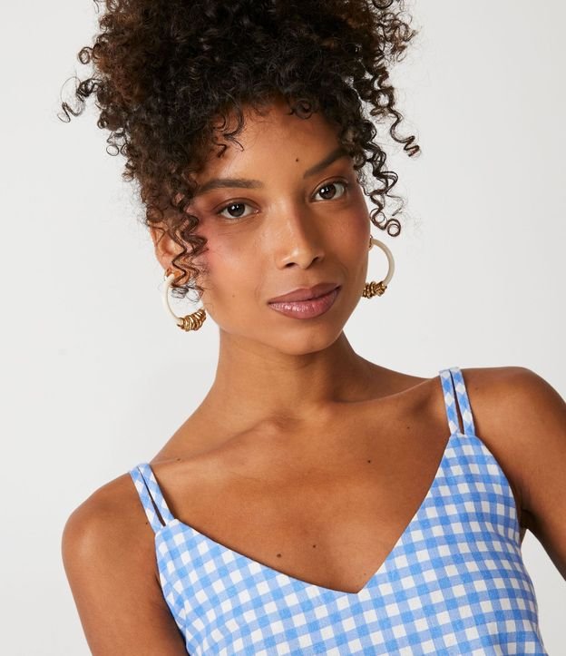 Blusa Musculosa en Viscolino con Estampado de Cuadros 5
