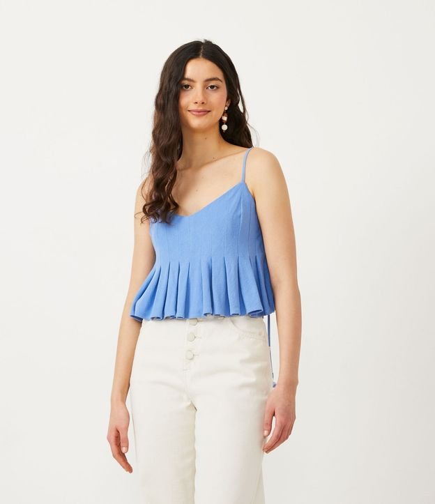 Blusa Musculosa Cropped con Tirantes Finos y Pliegues