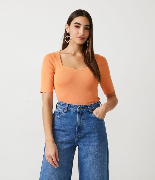 Blusa de Punto con Escote Cuadrado y Volados en la Barra