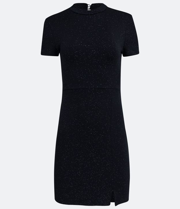 Vestido Corto en Punto Roma con Cuello Alto y Abertura en la Barra