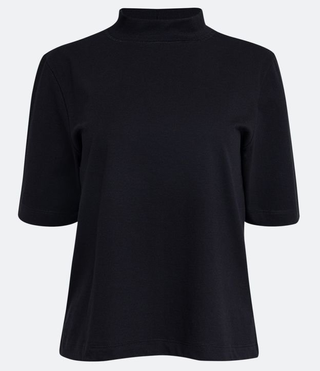Blusa en Algodón con Cuello Alto y Manga Corta