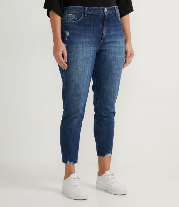 Pantalón Skinny Jeans Lisa con Desgastes y Barra Deshilachada