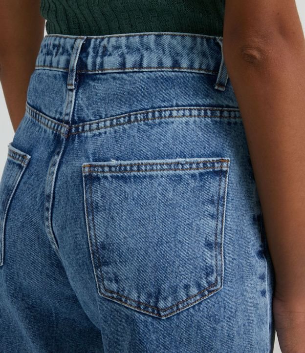 Pantalón Mom Básico Jeans con Cintura Alta y Bajo Plegado 2