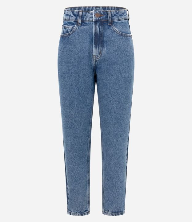 Pantalón Mom Básico Jeans con Cintura Alta y Bajo Plegado 5